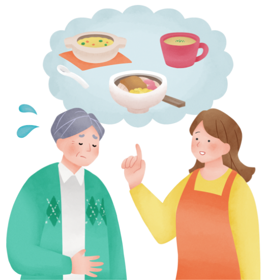 食欲がない多発性骨髄腫患者さんと、献立を提案するご家族